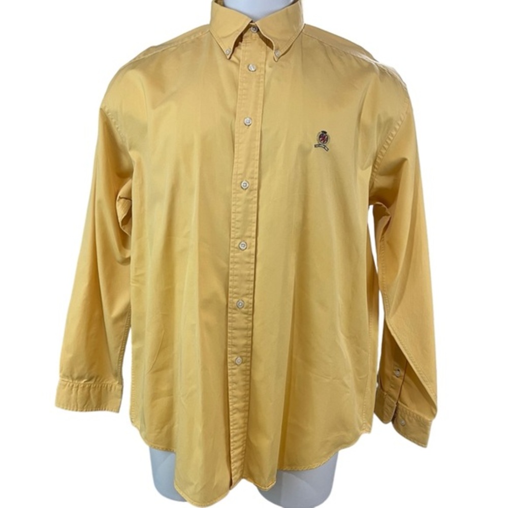 Tommy Hilfiger Shirt Mens XL Yellow Button Down Cotton VTG 90s Crest Logo (139)
